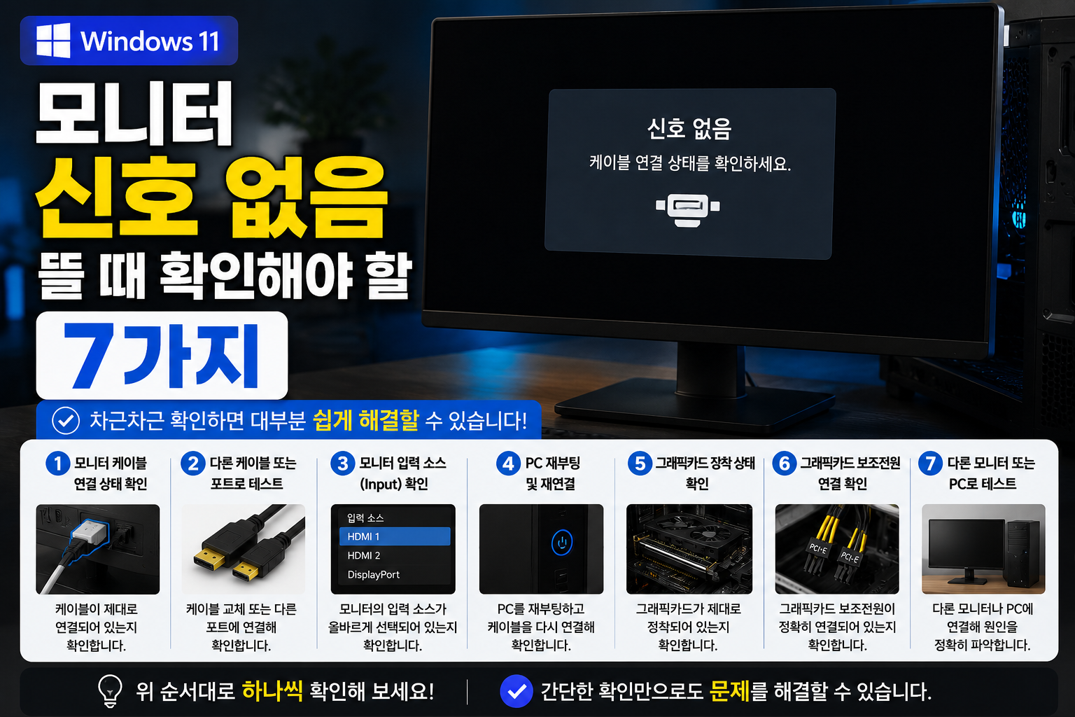 모니터 신호 없음 뜰 때 확인해야 할 7가지 해결방법