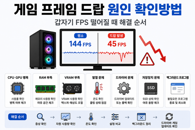 게임 프레임 드랍 원인 확인방법, 갑자기 FPS 떨어질 때 해결 순서