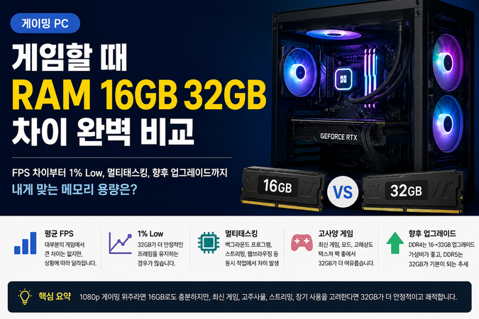 게임할 때 RAM 16GB 32GB 차이, FPS보다 중요한 것은?